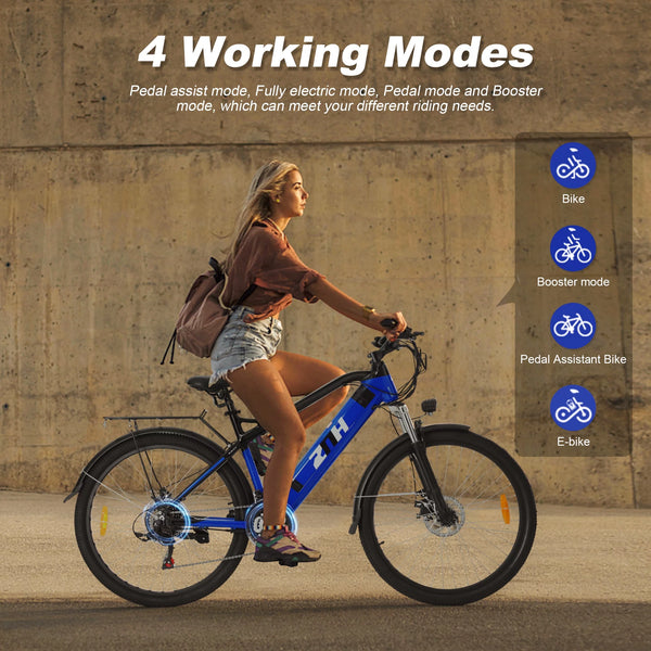 ZNH Electric Bike Adult 350W Electric Bicycles for Women Men 26&#8243; Orange Mountain Ebike Shimano 21 Speed 36V 10Ah Battery